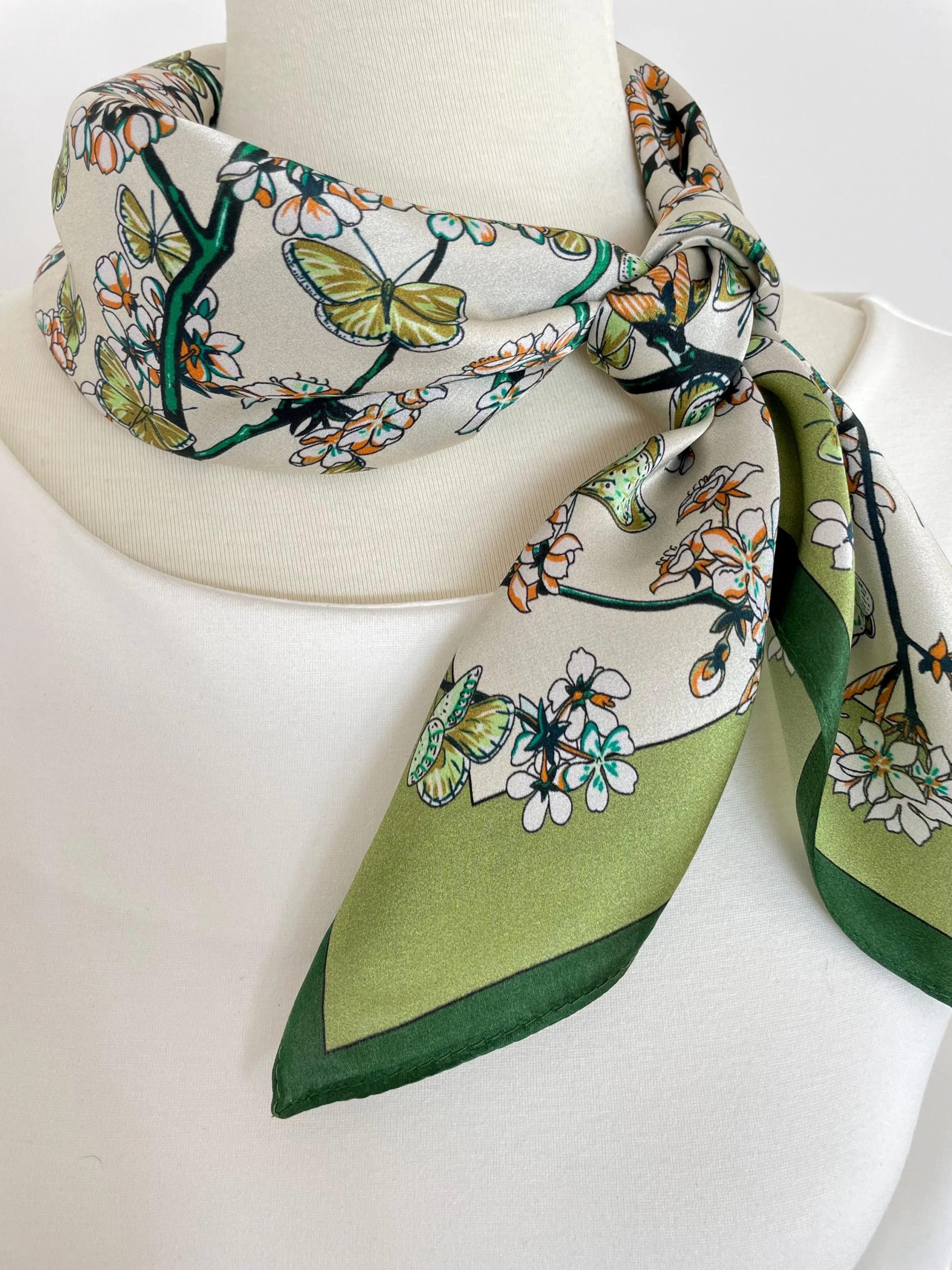 Silk floral and butterfly square handkerchief - Image 6