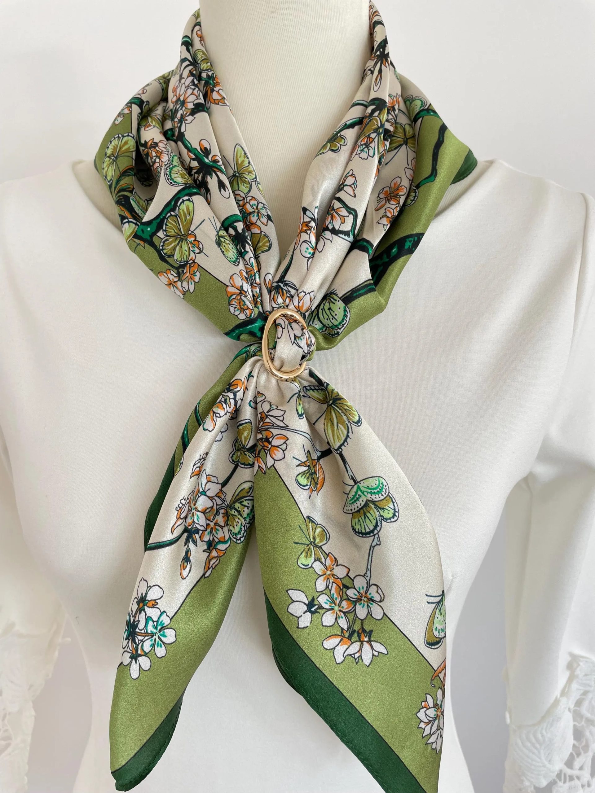 Silk floral and butterfly square handkerchief - Image 5