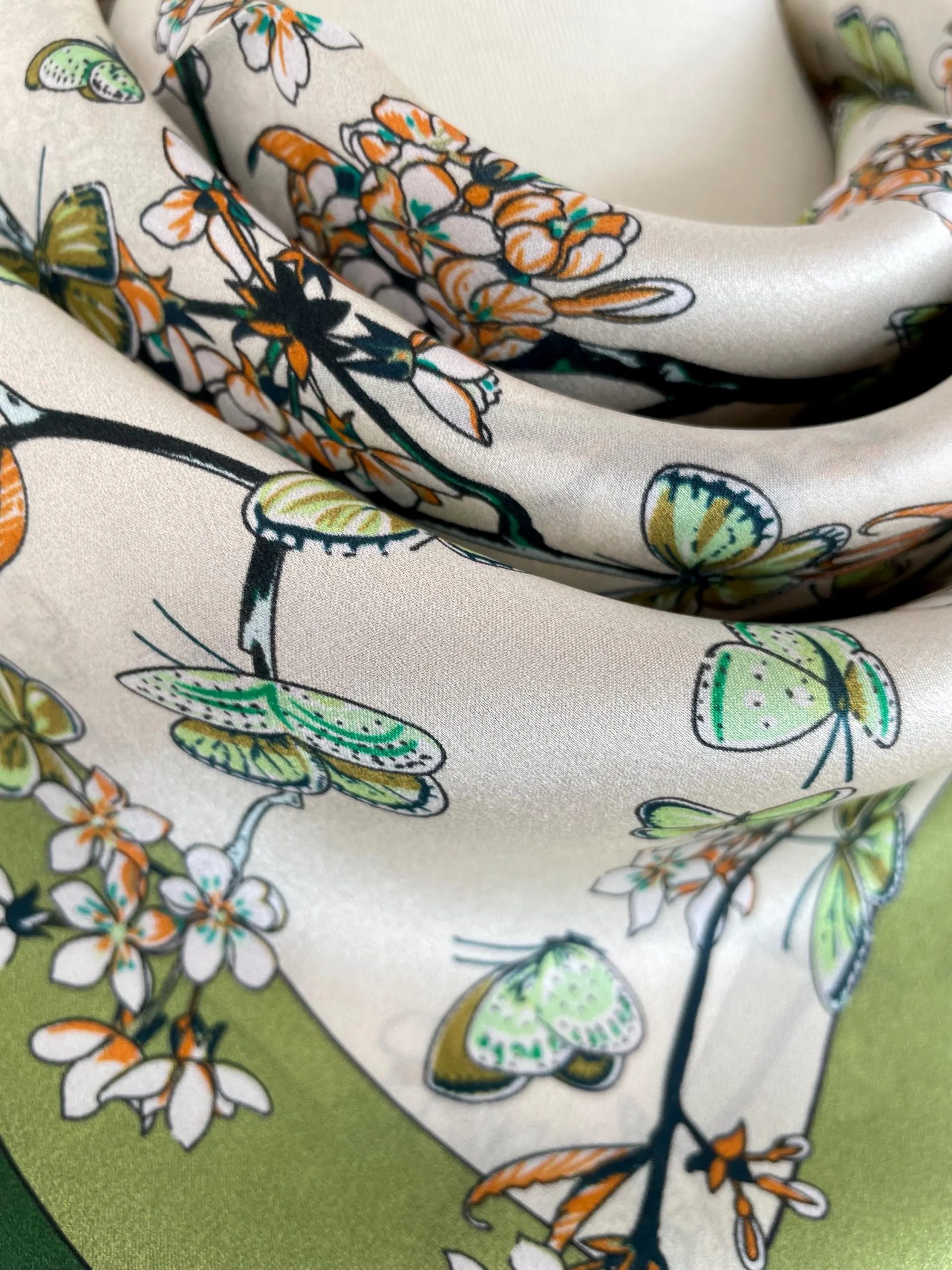 Silk floral and butterfly square handkerchief - Image 3