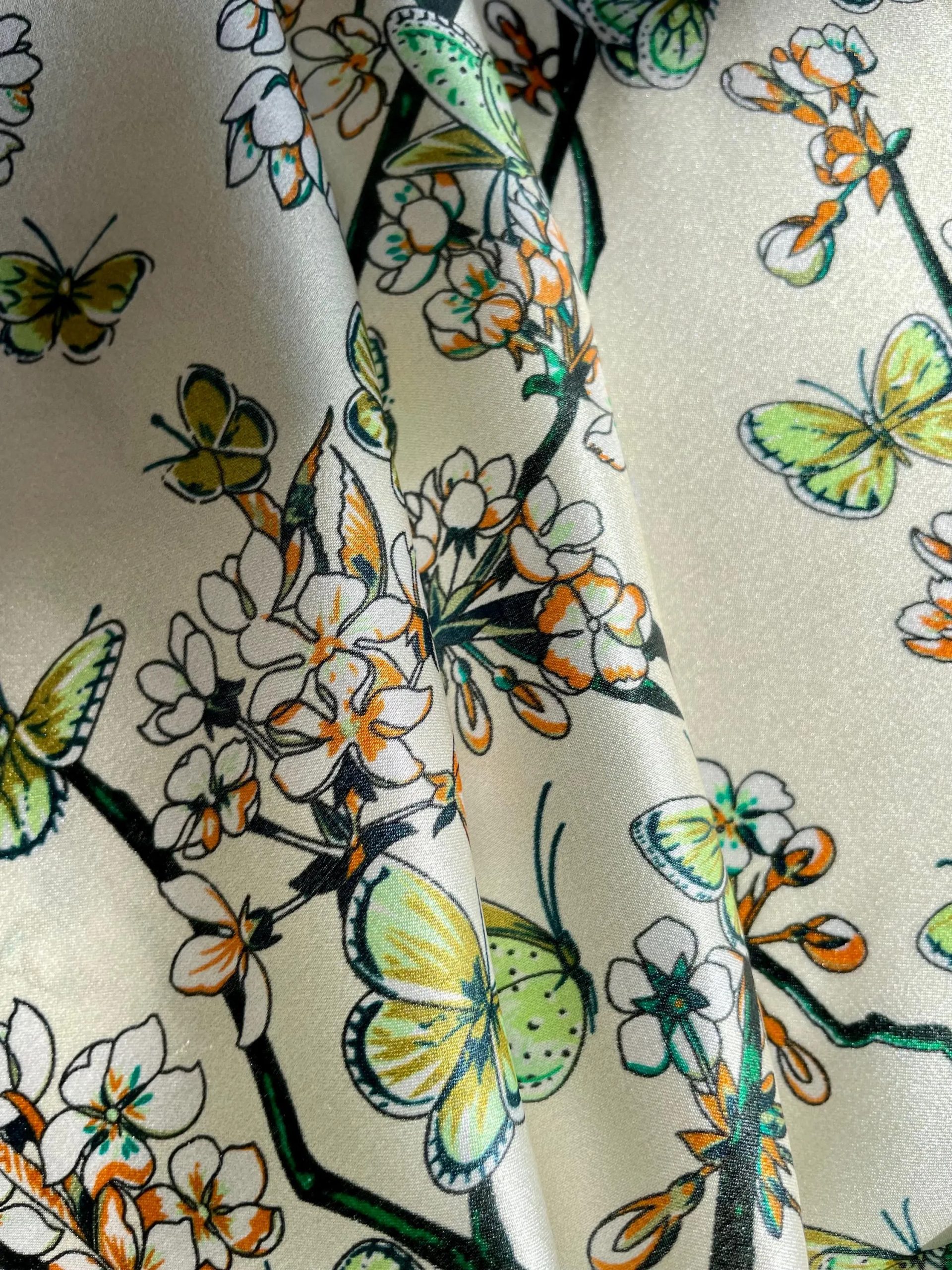 Silk floral and butterfly square handkerchief - Image 2