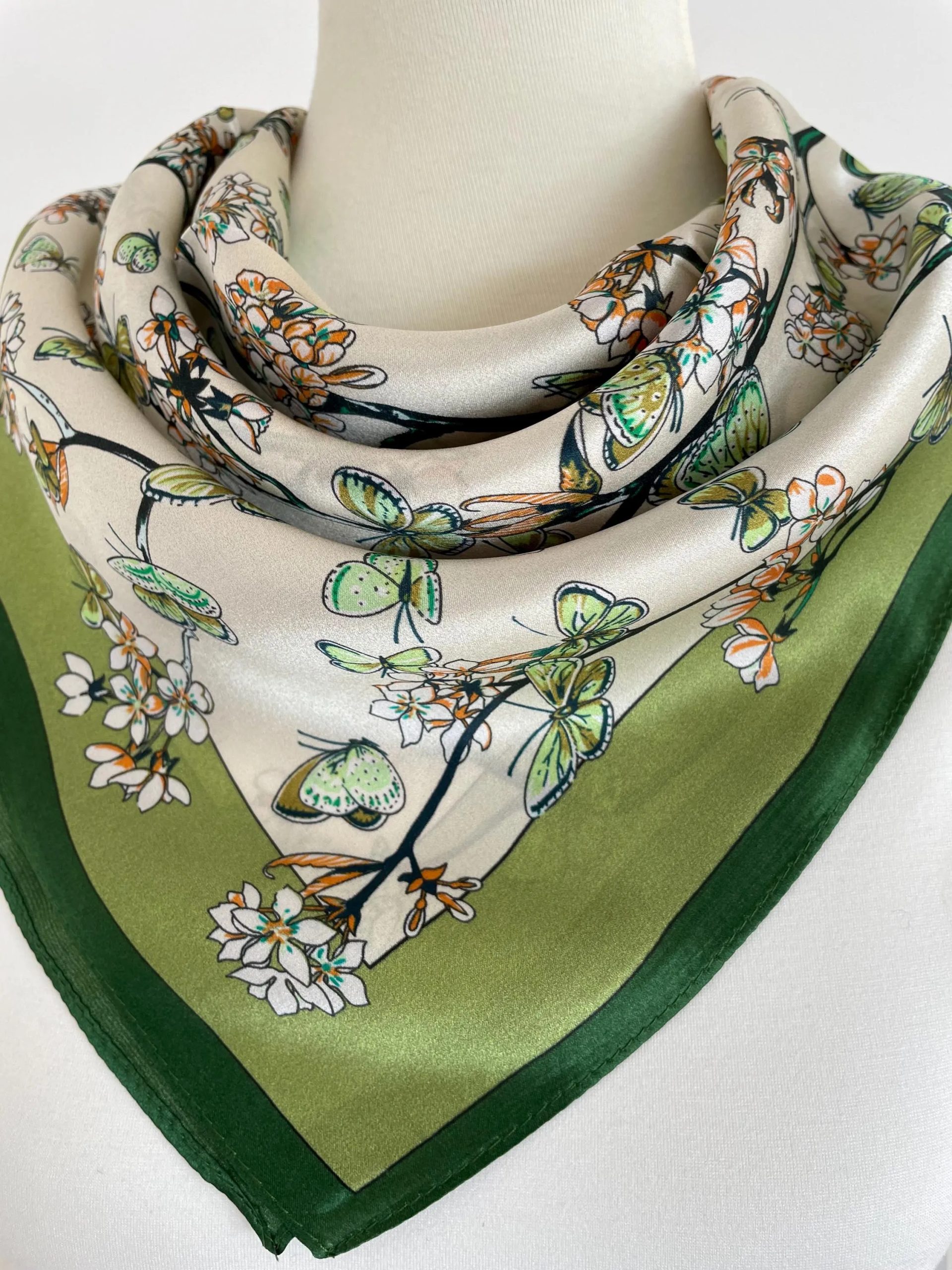 Silk floral and butterfly square handkerchief - Image 10