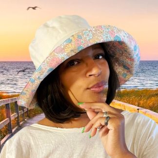 Soft pastel meadow wide-brimmed sun hat