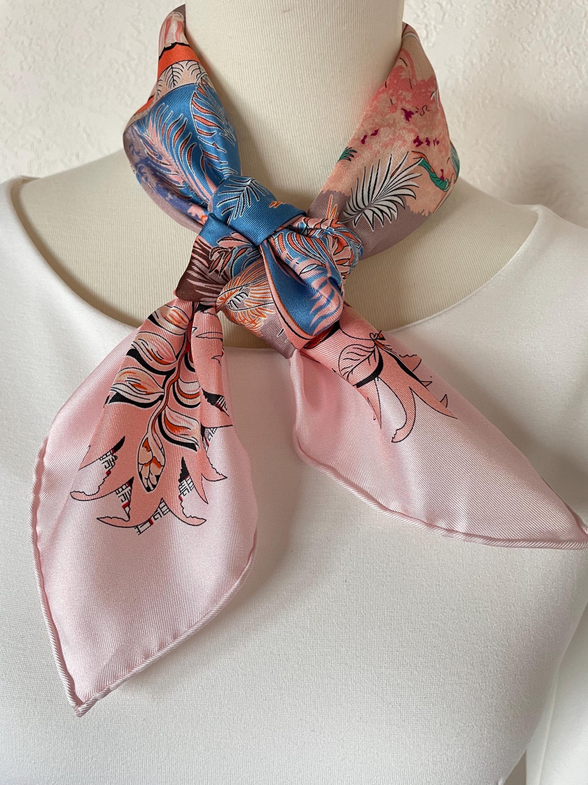 Soft pink floral patterned square scarf - Image 7