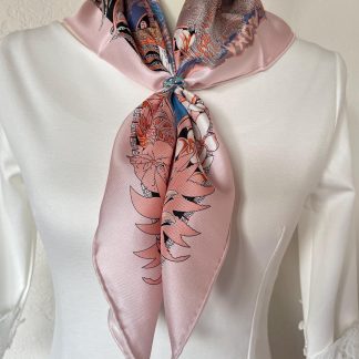 Soft pink floral patterned square scarf