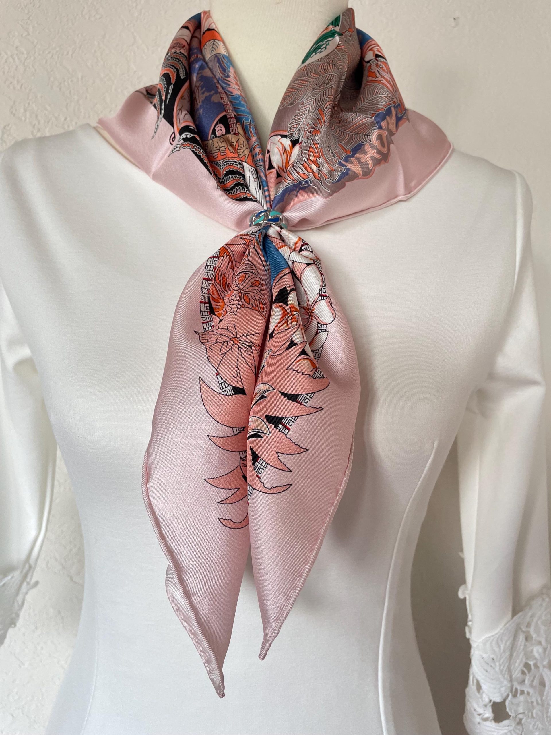 Soft pink floral patterned square scarf