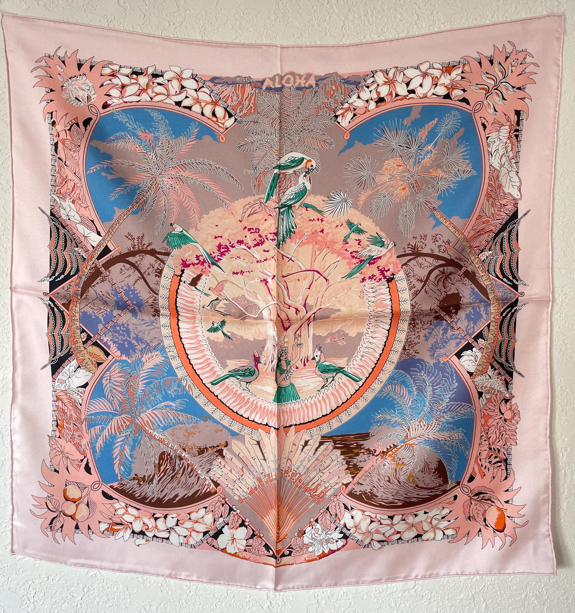 Soft pink floral patterned square scarf - Image 4