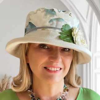 Soft watercolor botanical print sun hat