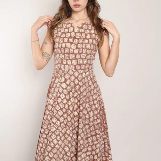 Terracotta brown and beige geometric print dress