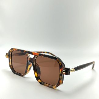 Tortoiseshell polygonal aviator acetate sunglasses