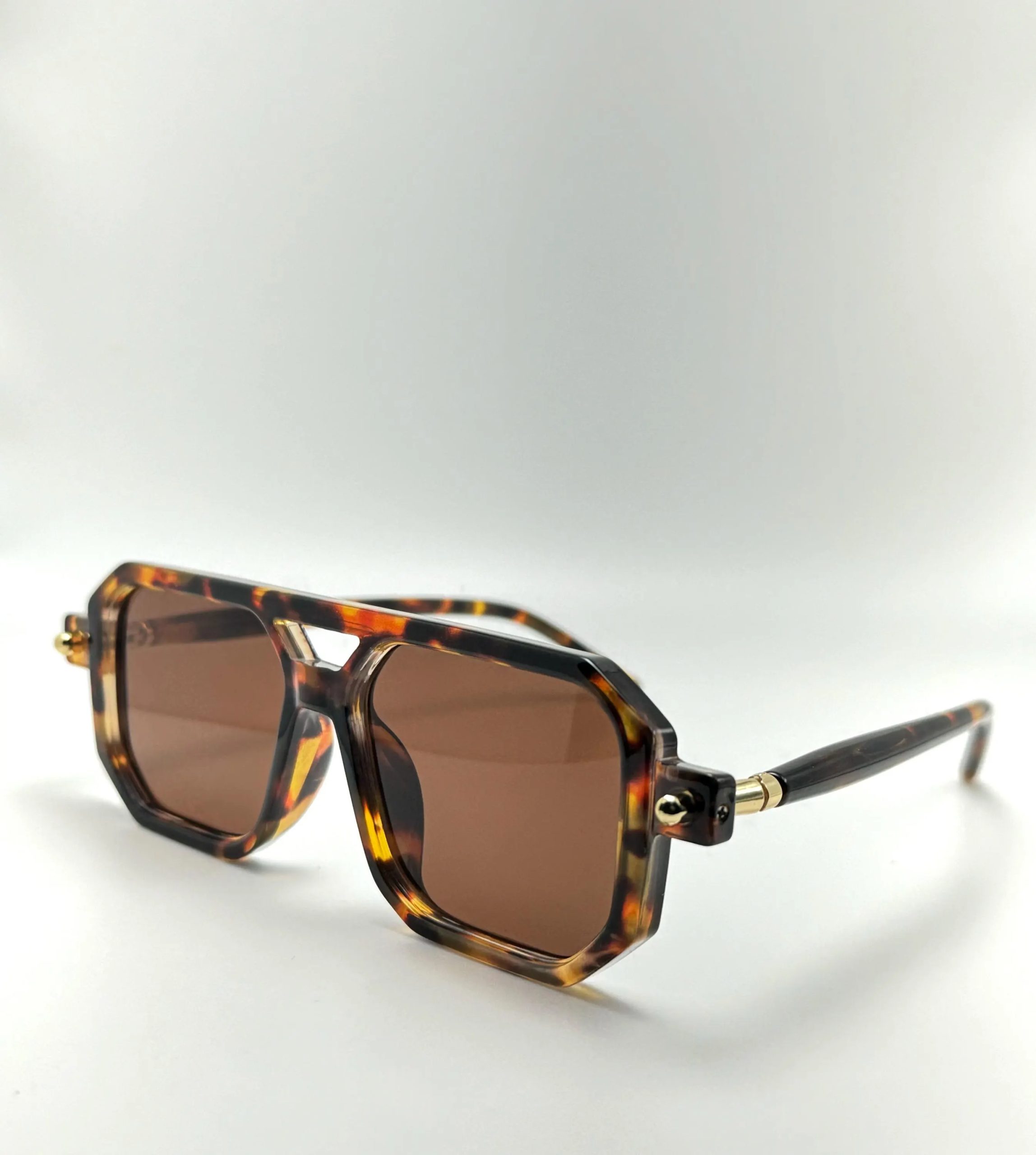 Tortoiseshell polygonal aviator acetate sunglasses