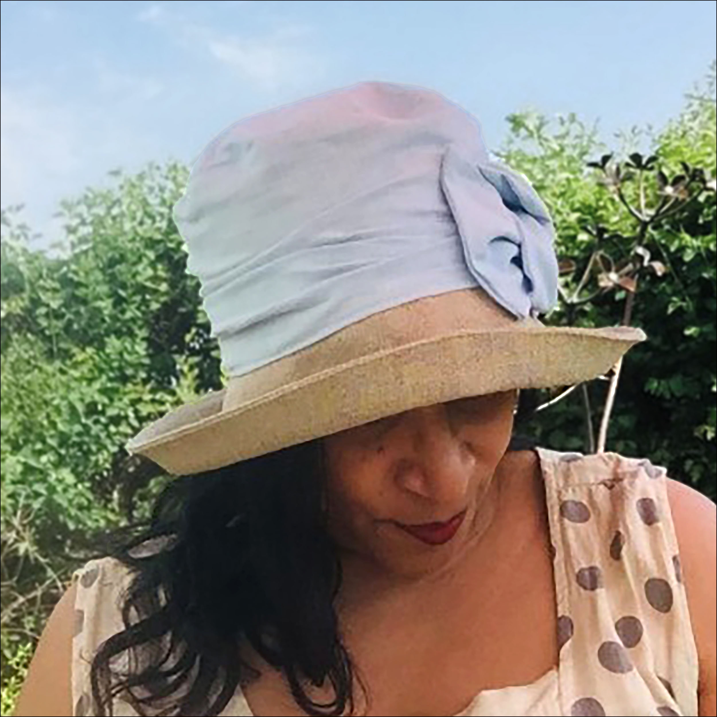 Two-tone linen flower sun hat - Image 2