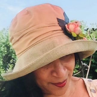 Two-tone peach and natural linen rose sun hat