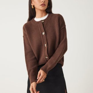 Chocolate brown textured knit cardigan