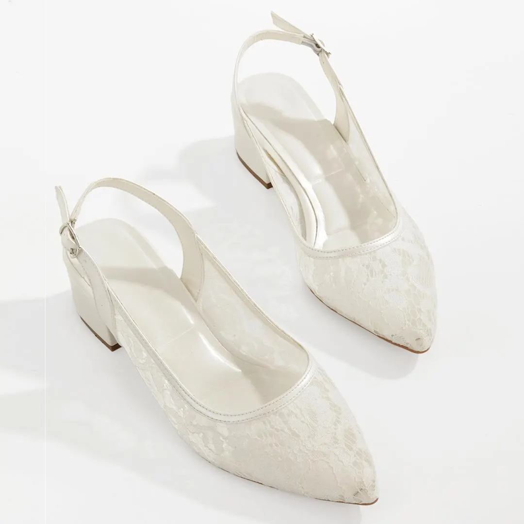 Off-white lace embroidered square-heeled slingback sandals - Image 4