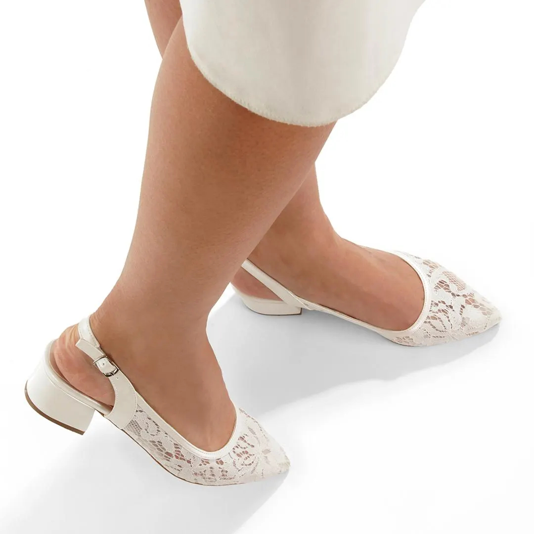 Off-white lace embroidered square-heeled slingback sandals