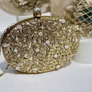 Exquisite gold-threaded oval clutch