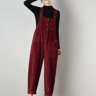 Women's Corduroy Button-Up Overalls