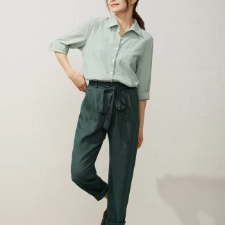 Women's belted waist casual tapered pants