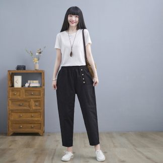 Women's elastic waist tapered pants
