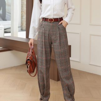 Women's high-waisted plaid tapered pants