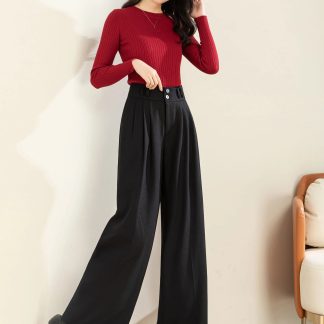 Black high-waisted double-button wide-leg suit pants