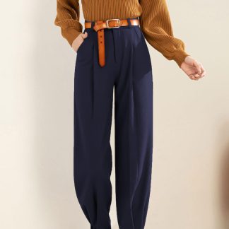 Women's high-waisted wool pleated trousers
