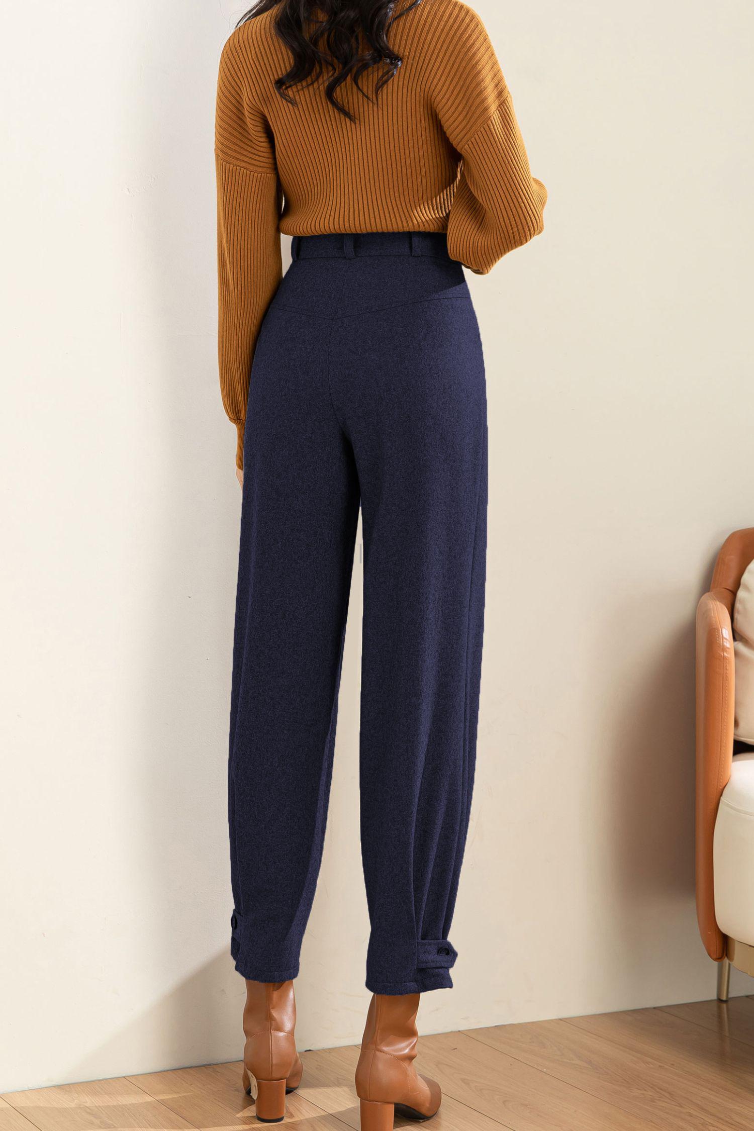 Women's high-waisted wool pleated trousers - Image 3