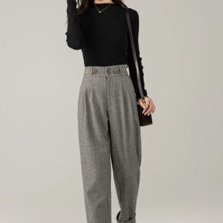 Women's high-waisted wool tapered pants
