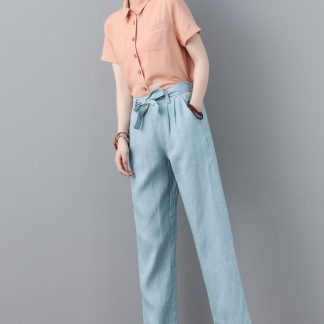 Women's light blue drawstring casual pants