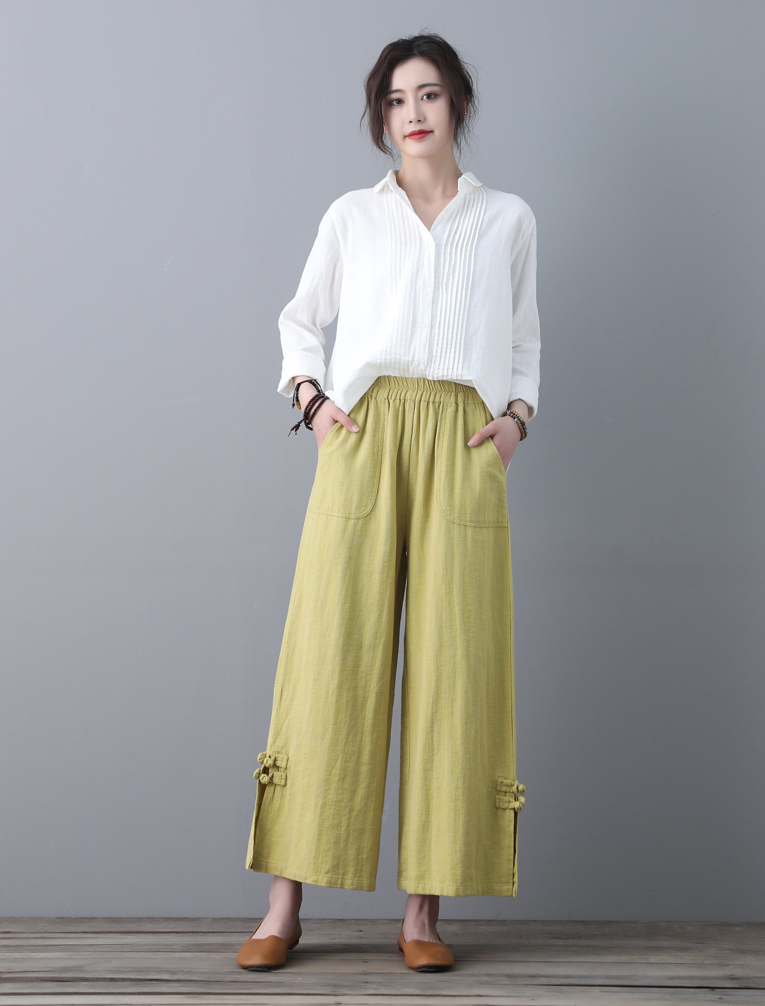 Women's linen cropped wide-leg pants - Image 8
