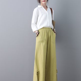Women's linen cropped wide-leg pants