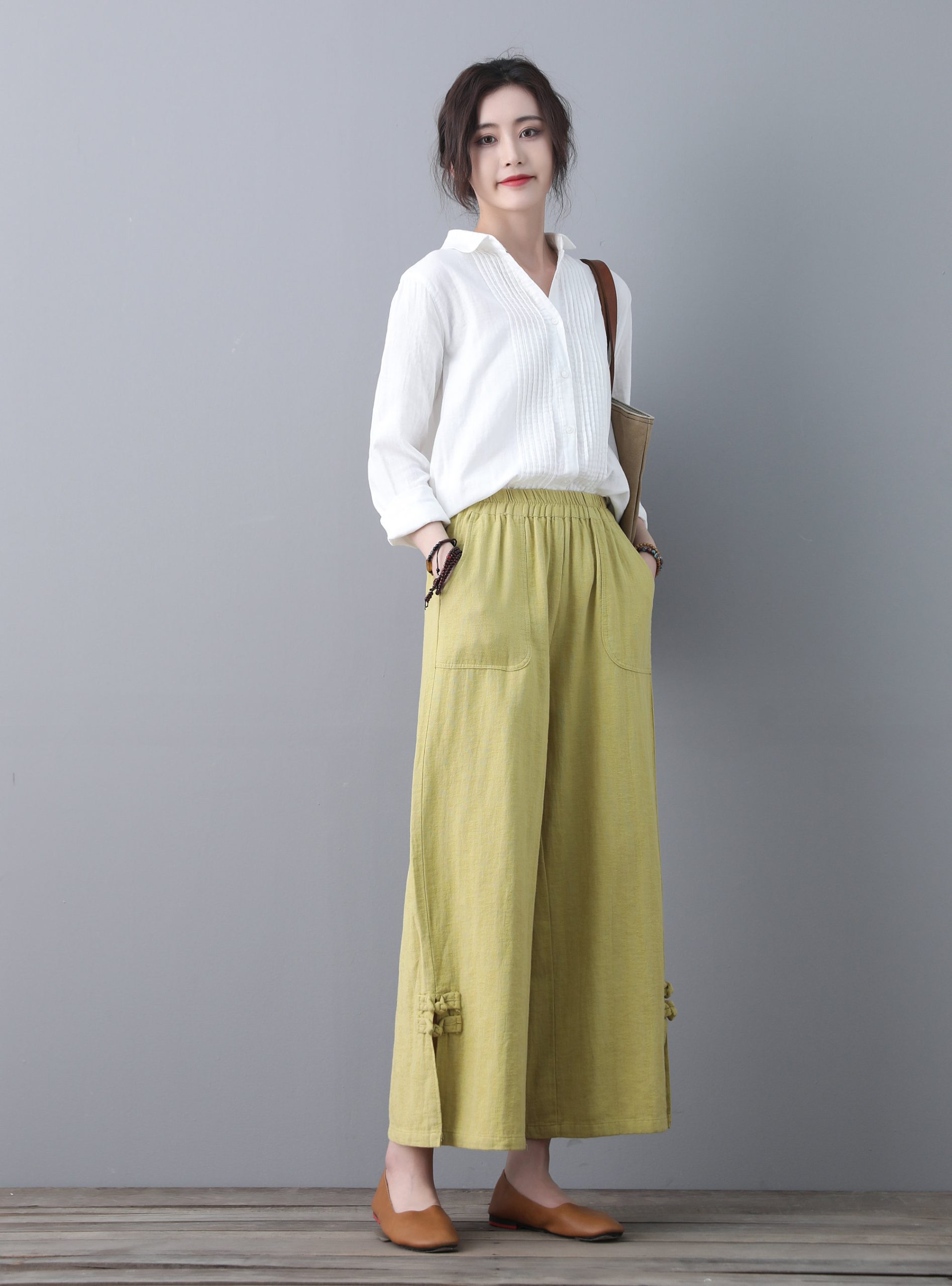 Women's linen cropped wide-leg pants