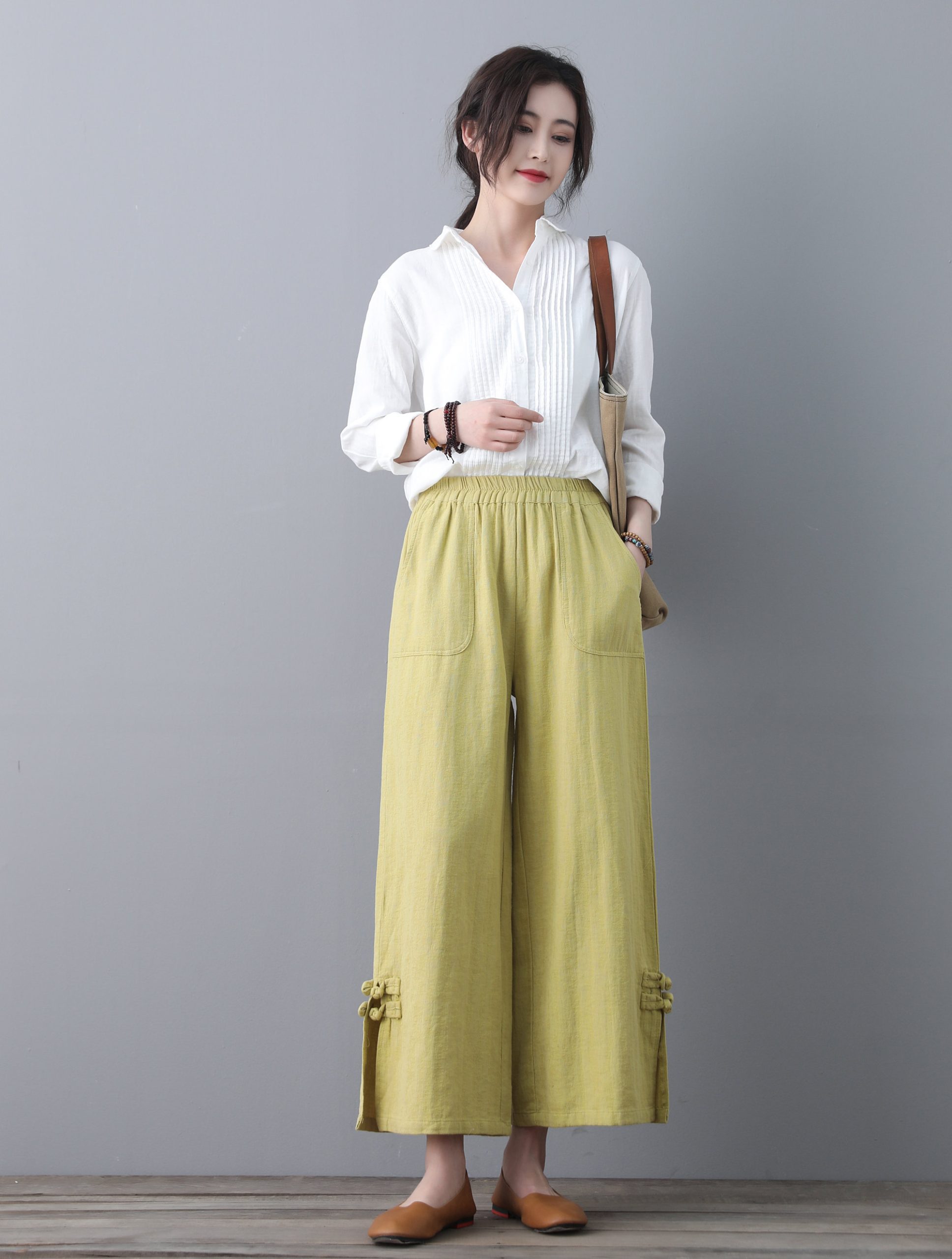 Women's linen cropped wide-leg pants - Image 3