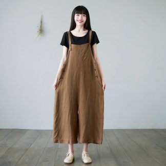 Women's linen wide-leg overalls