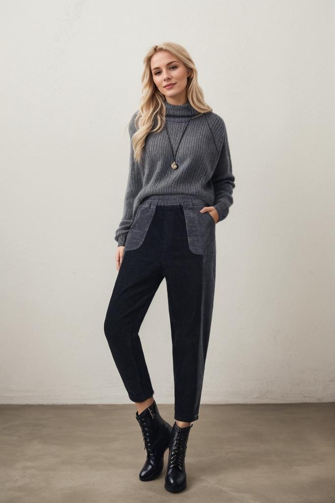 Women's patchwork corduroy tapered trousers - Image 7