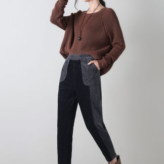 Women's patchwork corduroy tapered trousers