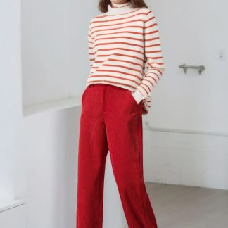 Women's pinstripe corduroy straight leg trousers