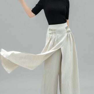 Women's pleated waist wrap wide-leg pants