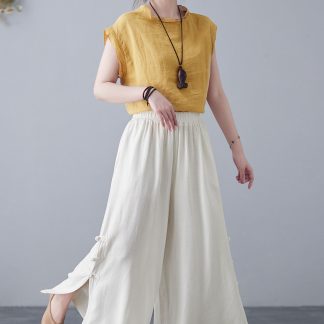 Women's side-tie wide-leg pants