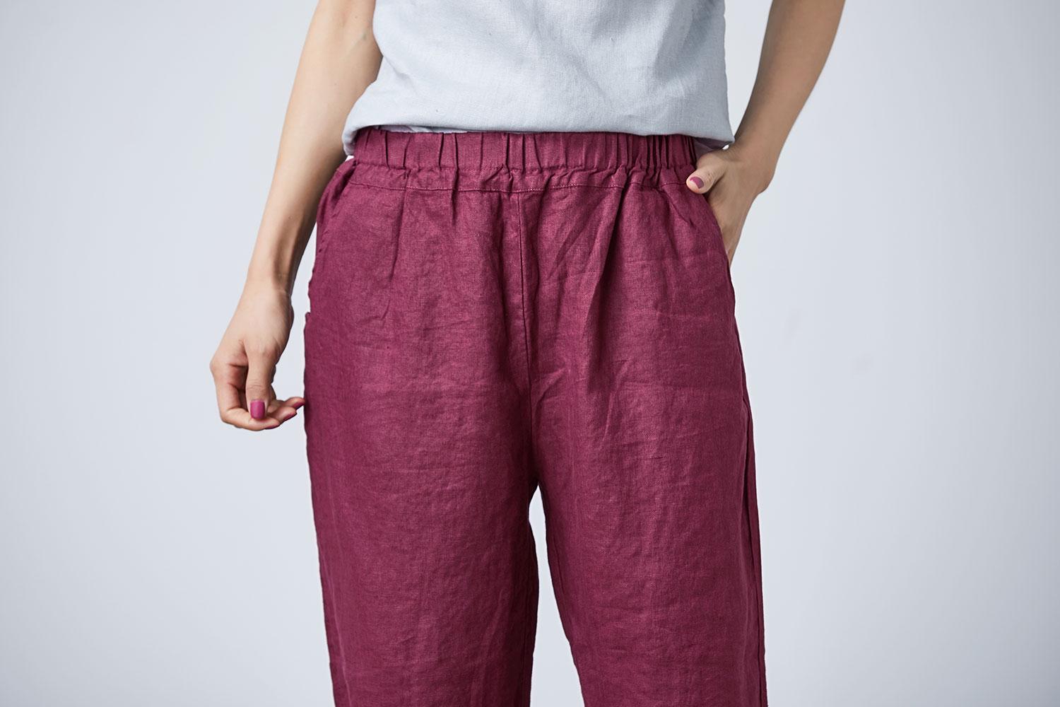Women's stretch waist linen capri pants - Image 9