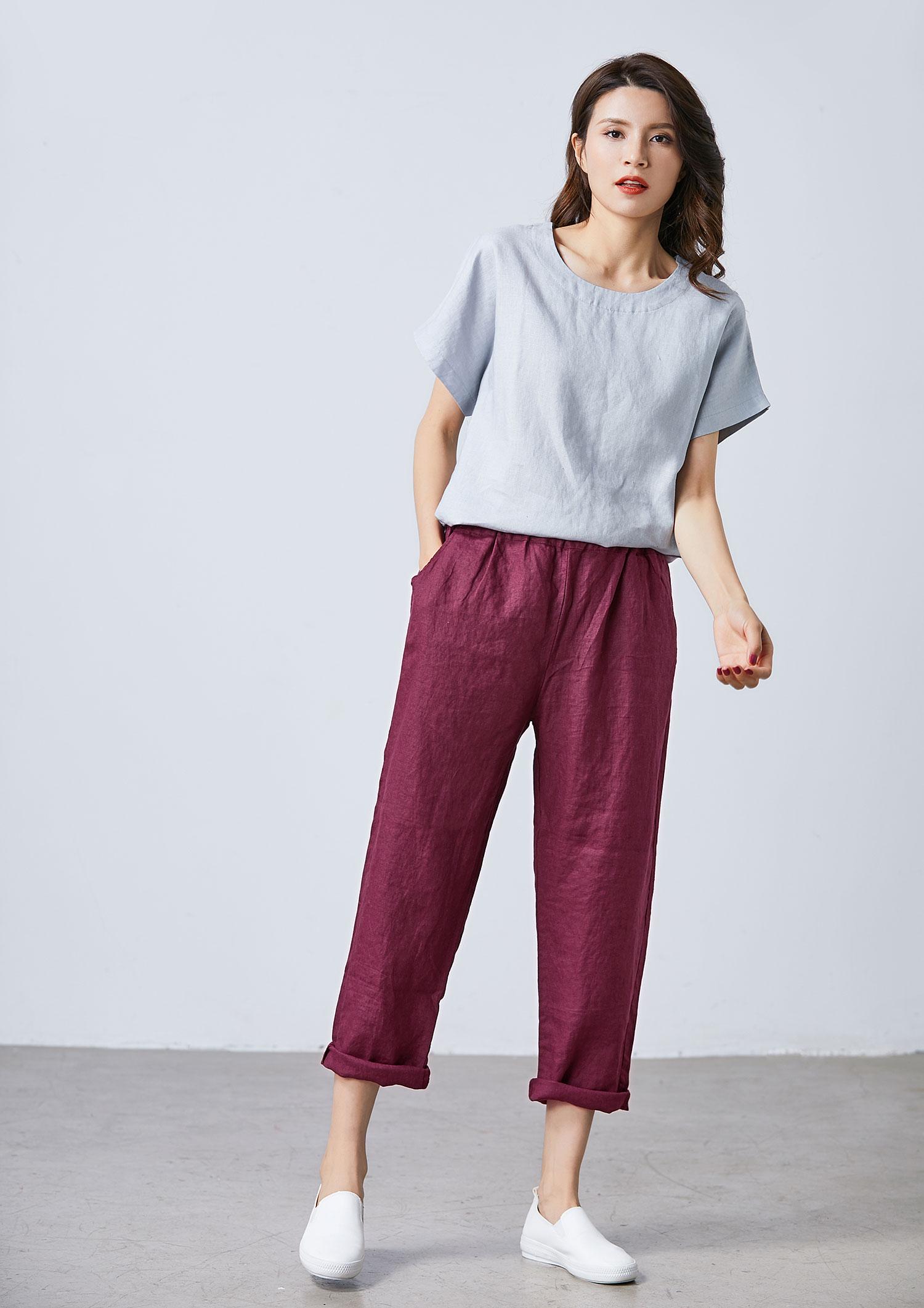 Women's stretch waist linen capri pants - Image 8