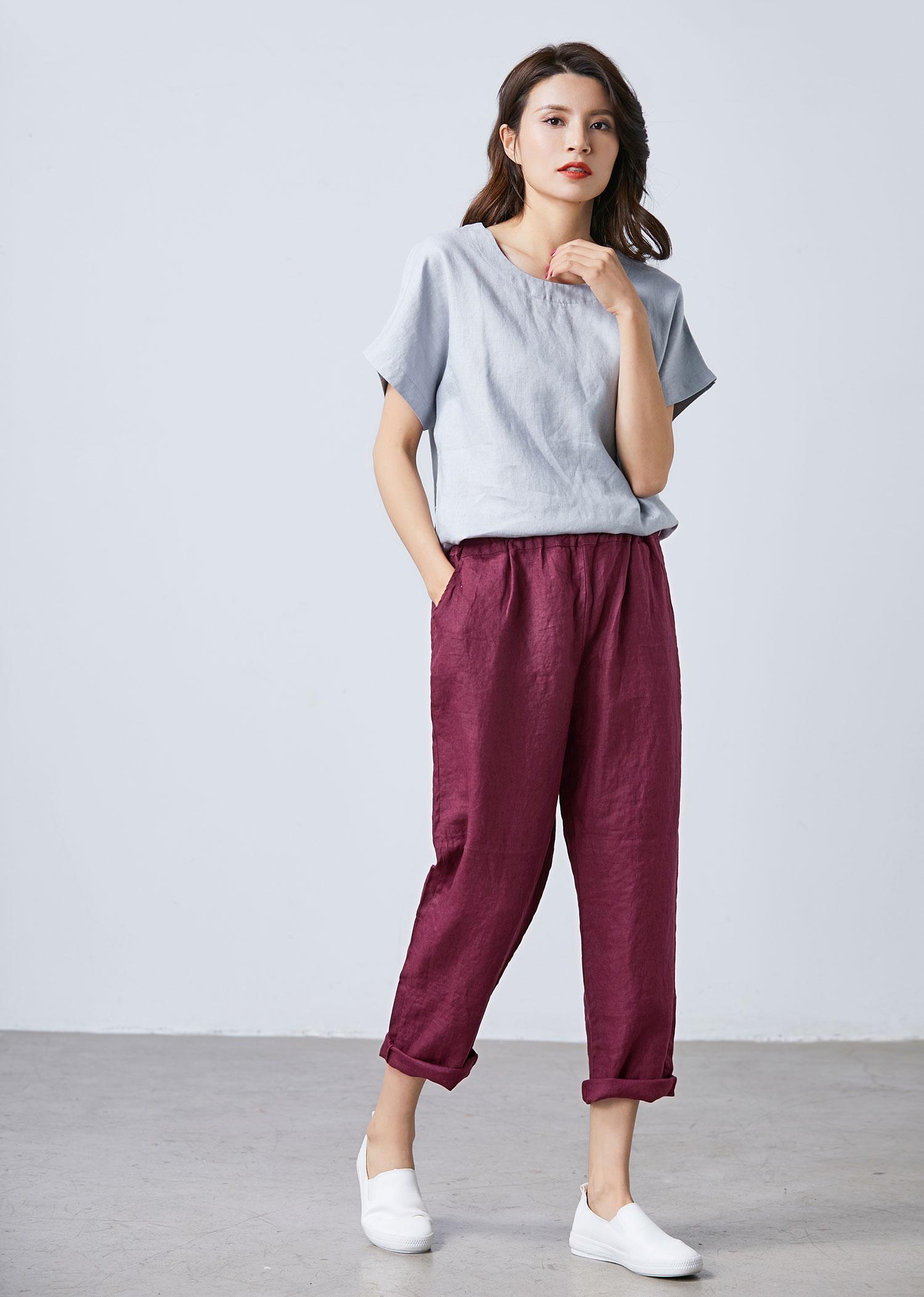 Women's stretch waist linen capri pants - Image 5