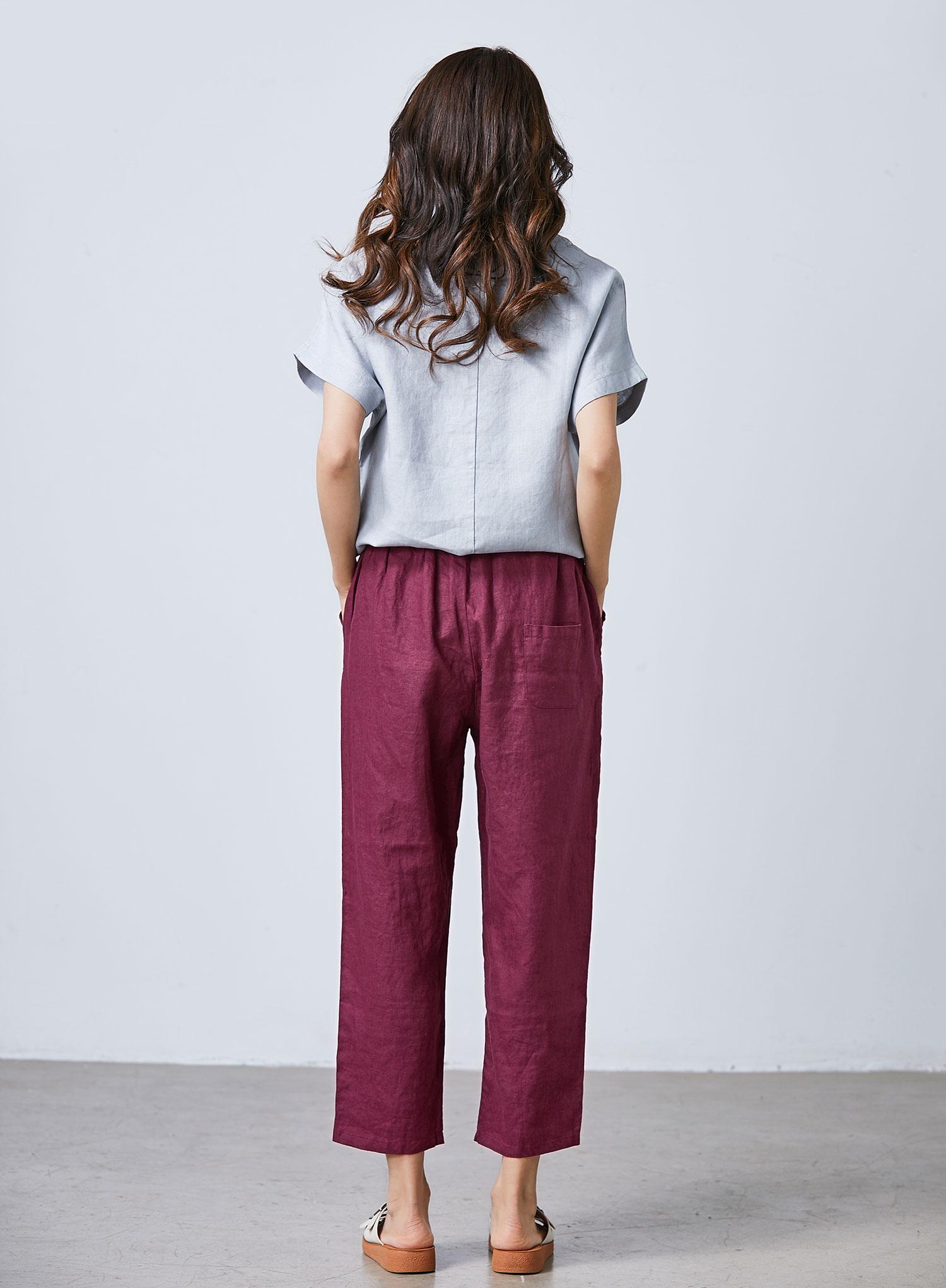 Women's stretch waist linen capri pants - Image 3