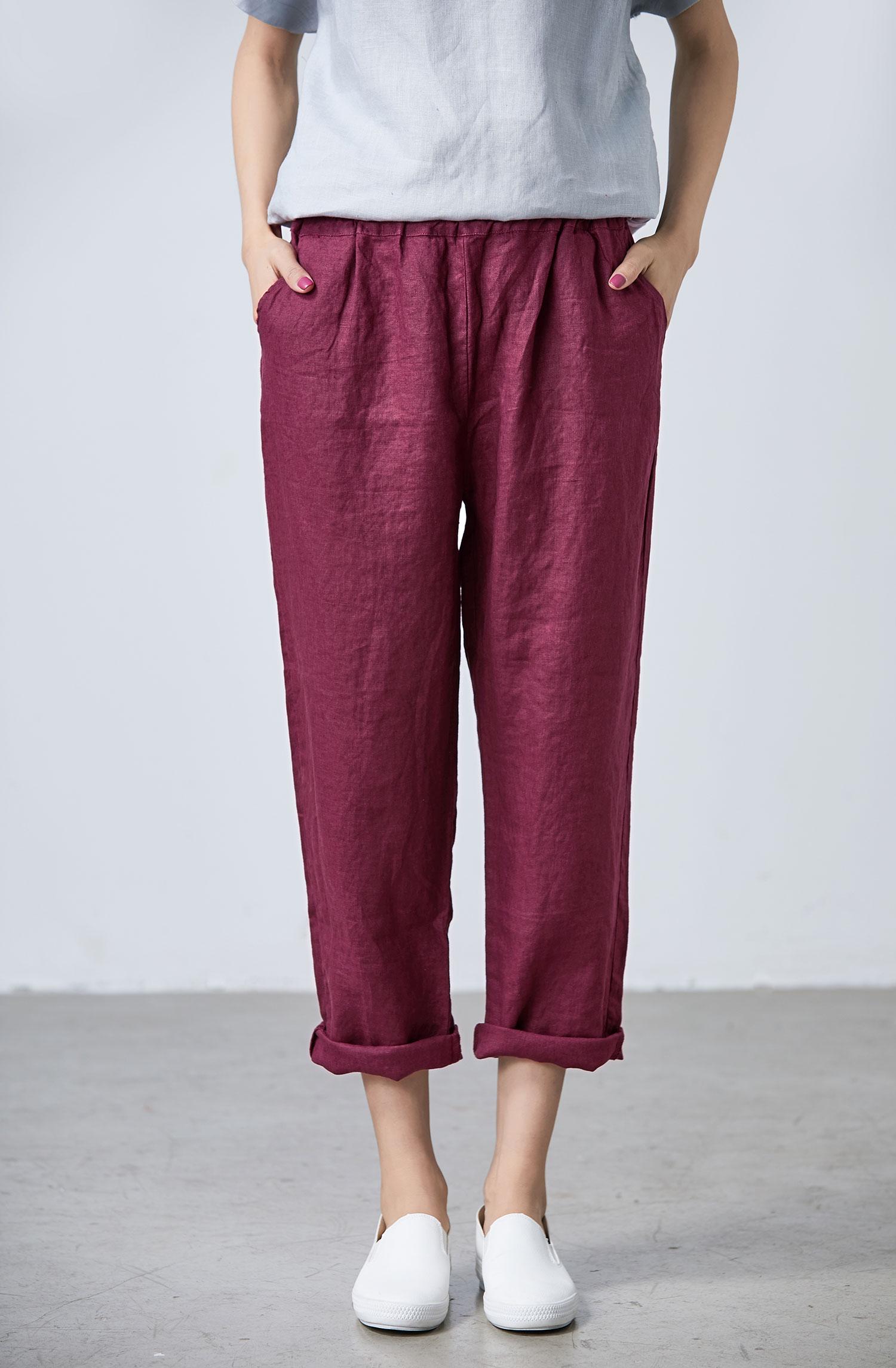 Women's stretch waist linen capri pants - Image 2