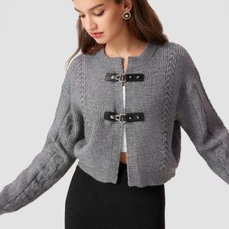 Grey cable knit cardigan