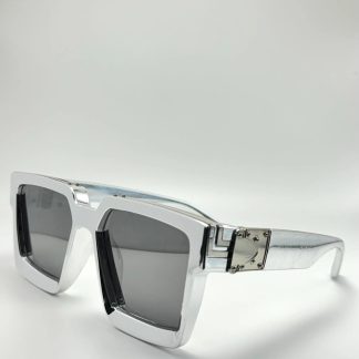 Y2K Bright Silver Large Square Frame Sunglasses