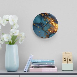 Luxury Blue Gold Abstract Art Wall Clock