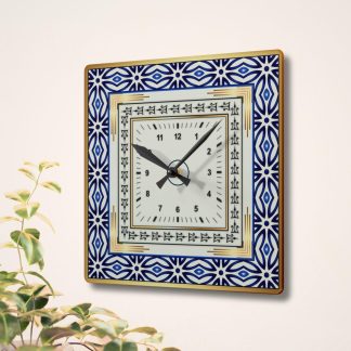 Blue and white porcelain patterned square clock