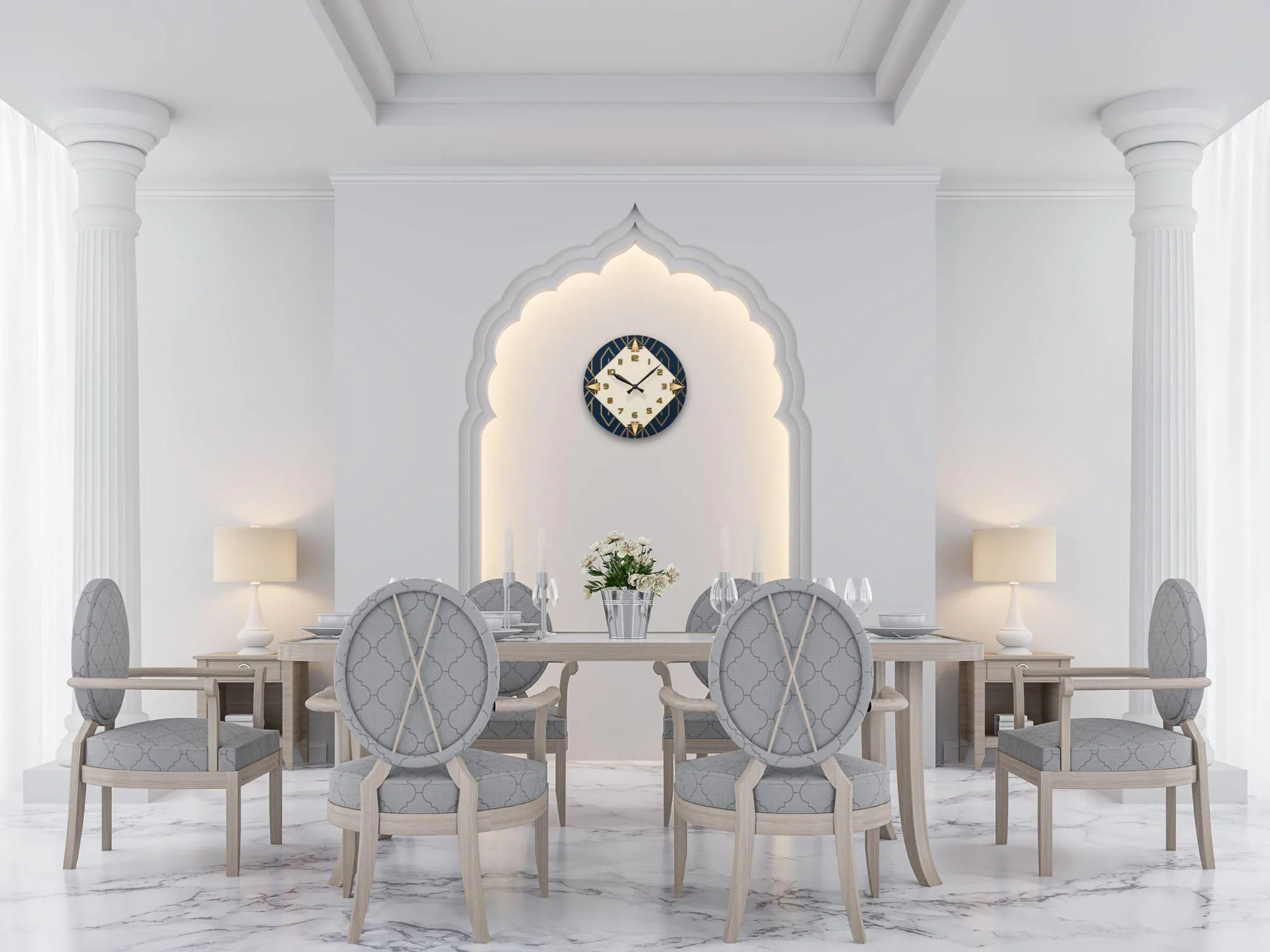 Round clock with gold fan-shaped decoration - Image 5