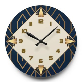 Round clock with gold fan-shaped decoration